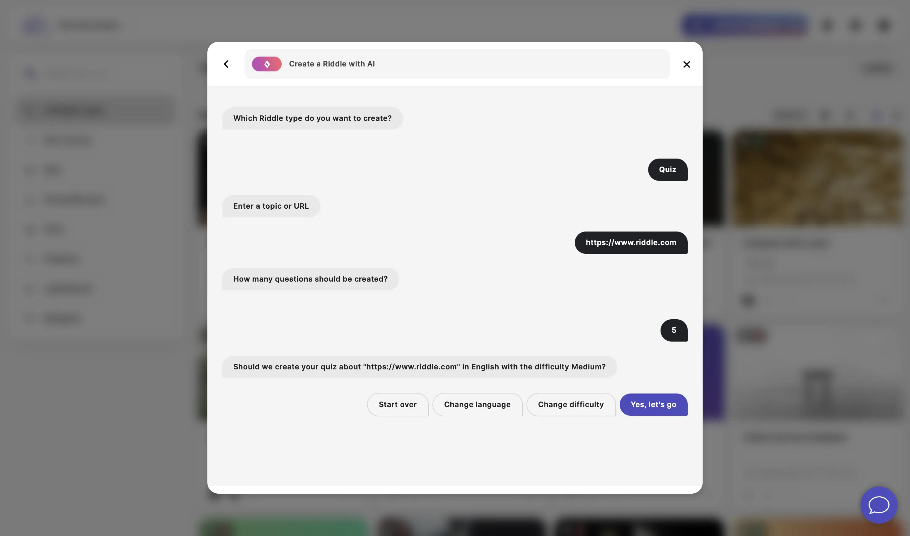 create Riddle AI from URL flow